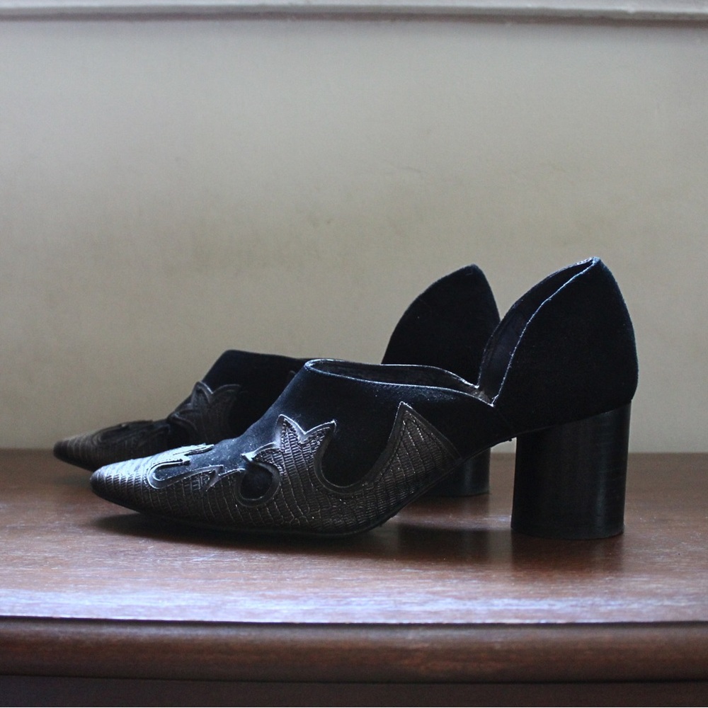 Zara Western Black Velvet Pumps, Sz 6
